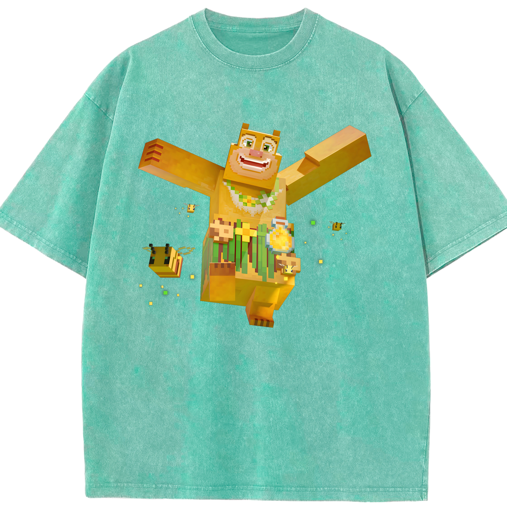 （画像用） マインクラフト ブロックの世界 Minecraft MC Block world 綿100% ヴィンテージ風 半袖Tシャツ（フロントプリント）